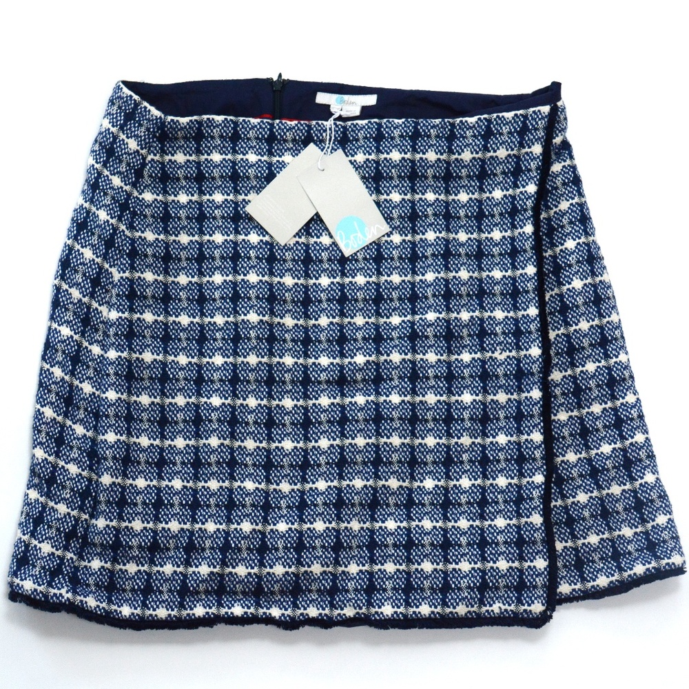 NWT Boden Navy Textured fringe skirt